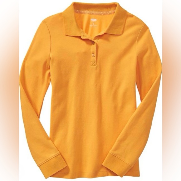 Old Navy Sun Flare Gold Uniform Collared Long Sleeve Pique Polo Size L 10/12 - Picture 1 of 4